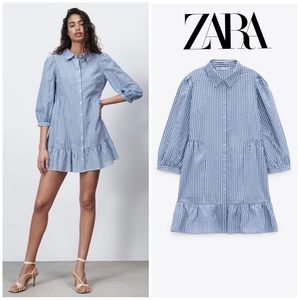 Zara white and blue button down stripped tunic/mini dress